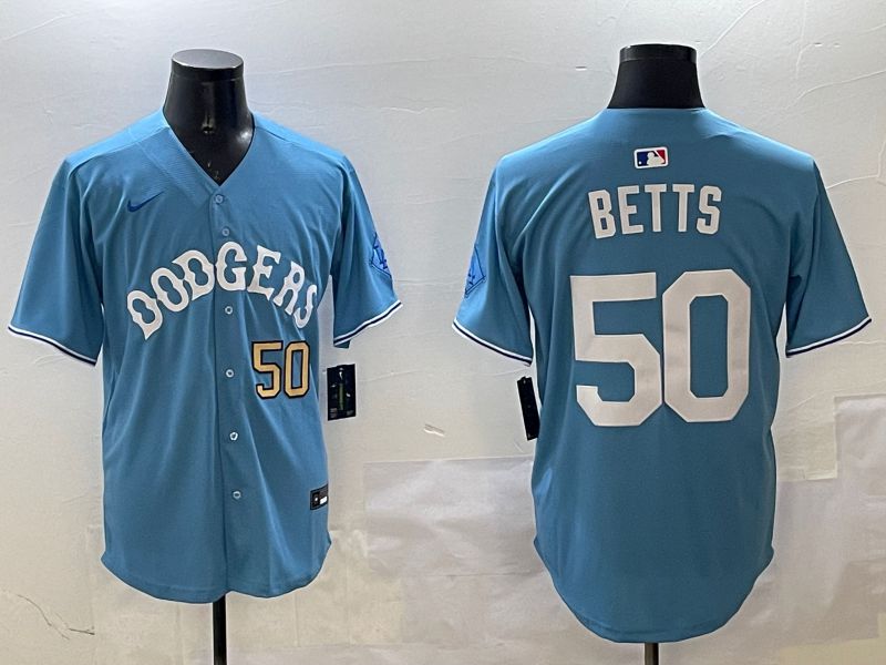 Men Los Angeles Dodgers #50 Betts Light Blue Throwback Game 2025 Nike MLB Jersey style 10
